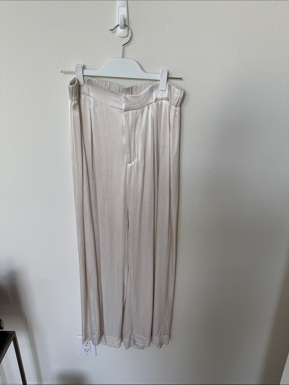 Free People Satin-Look Wide Leg Pants in Cream